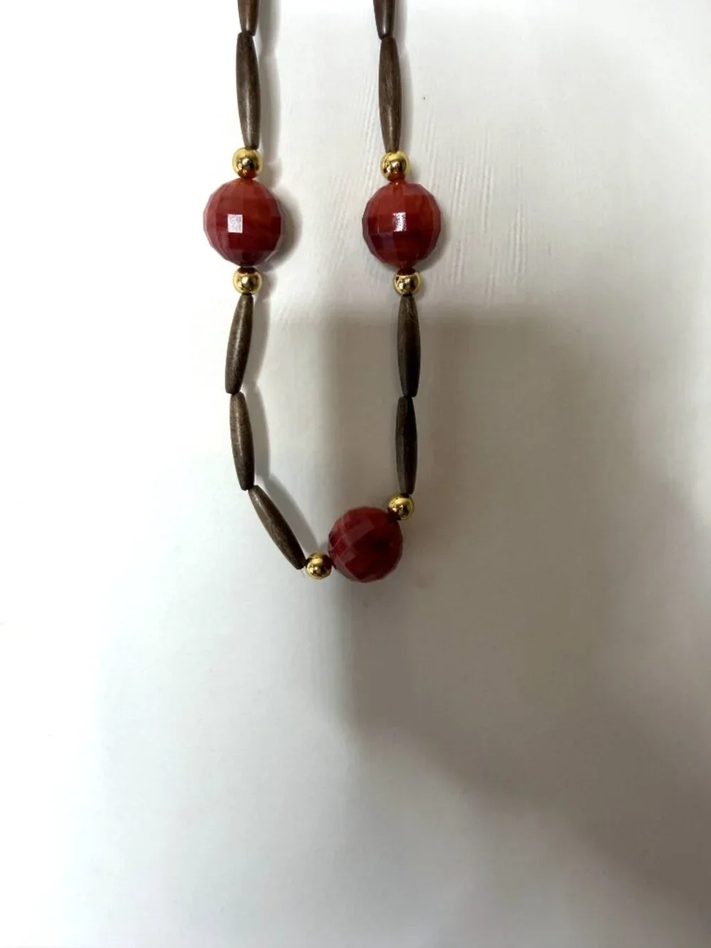 Wood Faceted Acrylic Bead Necklace Wide Wood Bangle Bracelet Set Fall / Autumn